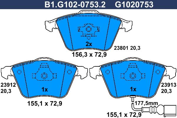 Galfer B1.G102-0753.2 - Kit de plaquettes de frein, frein à disque cwaw.fr