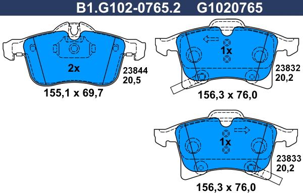 Galfer B1.G102-0765.2 - Kit de plaquettes de frein, frein à disque cwaw.fr