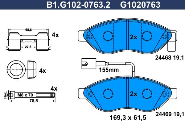 Galfer B1.G102-0763.2 - Kit de plaquettes de frein, frein à disque cwaw.fr