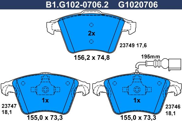 Galfer B1.G102-0706.2 - Kit de plaquettes de frein, frein à disque cwaw.fr