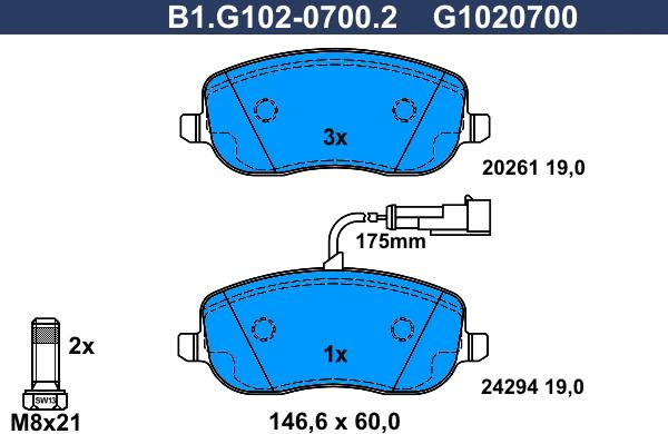 Galfer B1.G102-0700.2 - Kit de plaquettes de frein, frein à disque cwaw.fr