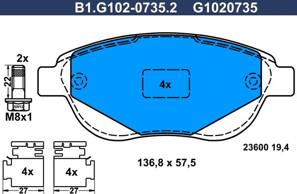 Galfer B1.G102-0735.2 - Kit de plaquettes de frein, frein à disque cwaw.fr