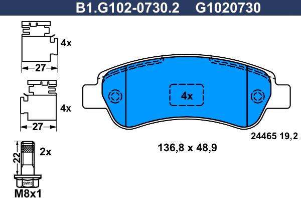 Galfer B1.G102-0730.2 - Kit de plaquettes de frein, frein à disque cwaw.fr