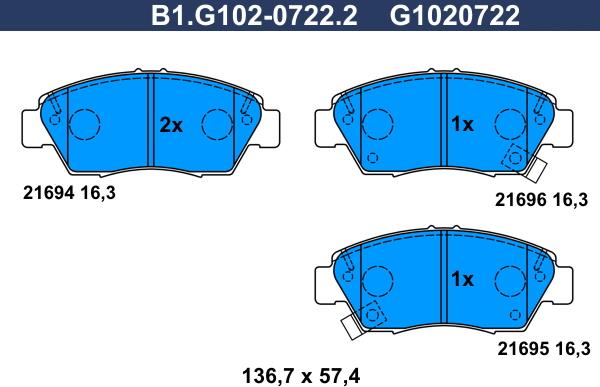 Galfer B1.G102-0722.2 - Kit de plaquettes de frein, frein à disque cwaw.fr