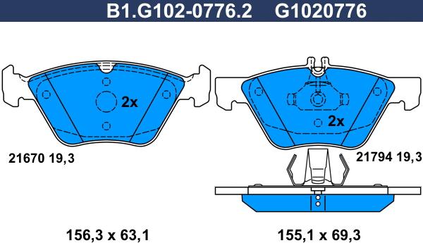 Galfer B1.G102-0776.2 - Kit de plaquettes de frein, frein à disque cwaw.fr