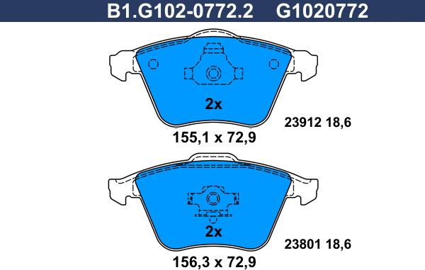 Galfer B1.G102-0772.2 - Kit de plaquettes de frein, frein à disque cwaw.fr