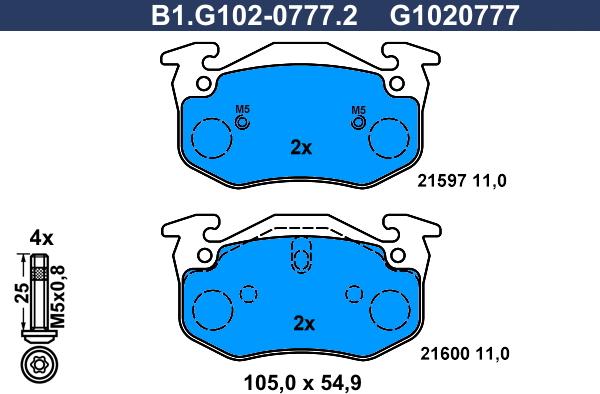 Galfer B1.G102-0777.2 - Kit de plaquettes de frein, frein à disque cwaw.fr