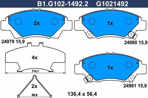 Galfer B1.G102-1492.2 - Kit de plaquettes de frein, frein à disque cwaw.fr