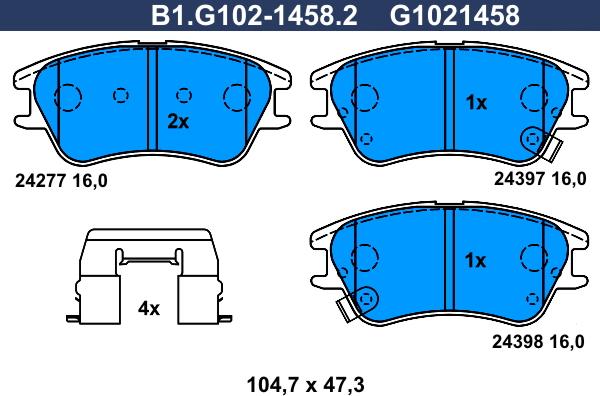 Galfer B1.G102-1458.2 - Kit de plaquettes de frein, frein à disque cwaw.fr