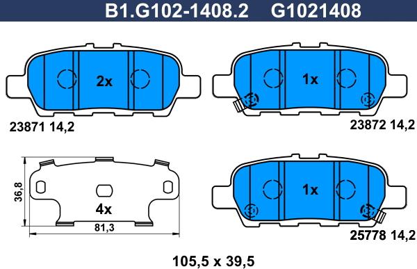 Galfer B1.G102-1408.2 - Kit de plaquettes de frein, frein à disque cwaw.fr