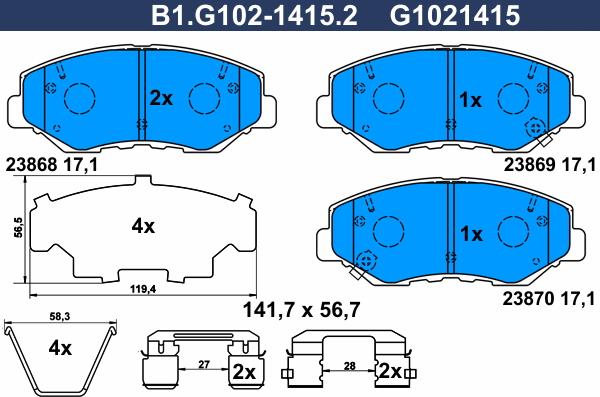 Galfer B1.G102-1415.2 - Kit de plaquettes de frein, frein à disque cwaw.fr