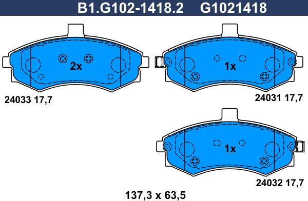 Galfer B1.G102-1418.2 - Kit de plaquettes de frein, frein à disque cwaw.fr