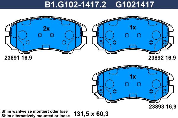 Galfer B1.G102-1417.2 - Kit de plaquettes de frein, frein à disque cwaw.fr