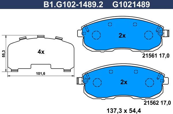 Galfer B1.G102-1489.2 - Kit de plaquettes de frein, frein à disque cwaw.fr