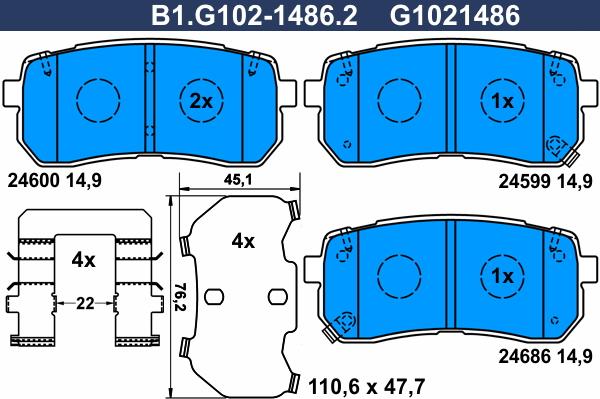 Galfer B1.G102-1486.2 - Kit de plaquettes de frein, frein à disque cwaw.fr