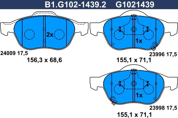 Galfer B1.G102-1439.2 - Kit de plaquettes de frein, frein à disque cwaw.fr