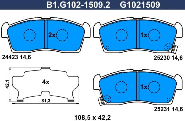 Galfer B1.G102-1509.2 - Kit de plaquettes de frein, frein à disque cwaw.fr