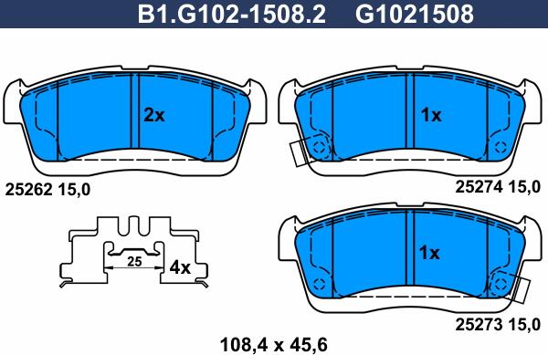 Galfer B1.G102-1508.2 - Kit de plaquettes de frein, frein à disque cwaw.fr