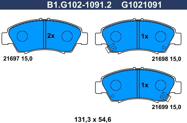 Galfer B1.G102-1091.2 - Kit de plaquettes de frein, frein à disque cwaw.fr