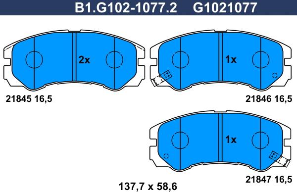 Galfer B1.G102-1077.2 - Kit de plaquettes de frein, frein à disque cwaw.fr