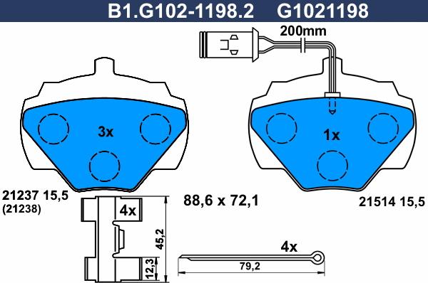 Galfer B1.G102-1198.2 - Kit de plaquettes de frein, frein à disque cwaw.fr