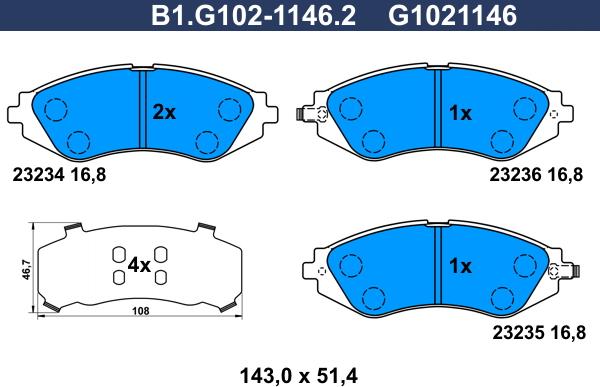 Galfer B1.G102-1146.2 - Kit de plaquettes de frein, frein à disque cwaw.fr