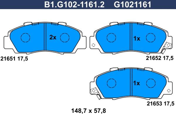 Galfer B1.G102-1161.2 - Kit de plaquettes de frein, frein à disque cwaw.fr