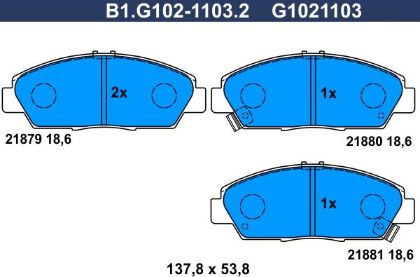 Galfer B1.G102-1103.2 - Kit de plaquettes de frein, frein à disque cwaw.fr