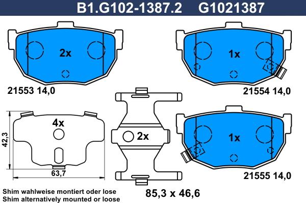 Galfer B1.G102-1387.2 - Kit de plaquettes de frein, frein à disque cwaw.fr