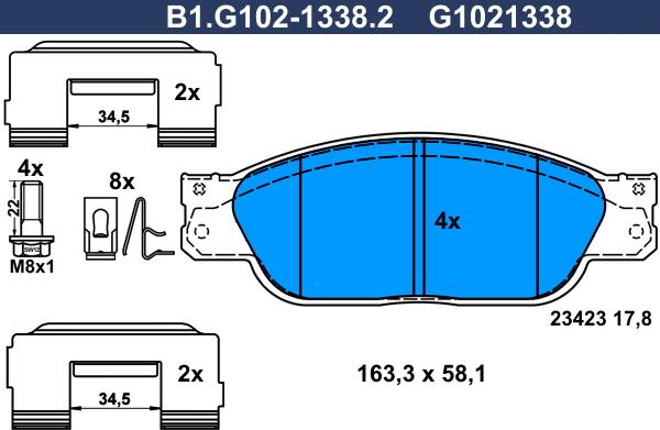 Galfer B1.G102-1338.2 - Kit de plaquettes de frein, frein à disque cwaw.fr