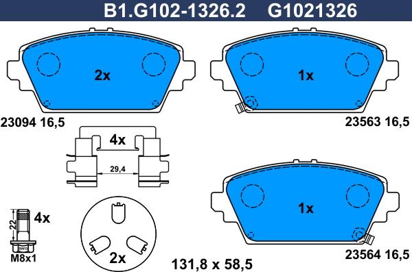 Galfer B1.G102-1326.2 - Kit de plaquettes de frein, frein à disque cwaw.fr