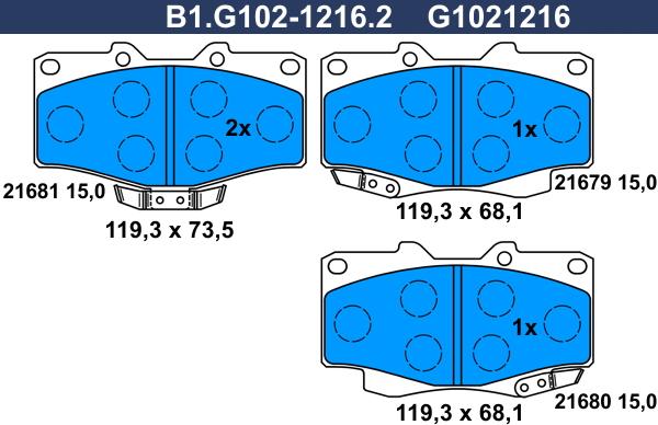 Galfer B1.G102-1216.2 - Kit de plaquettes de frein, frein à disque cwaw.fr