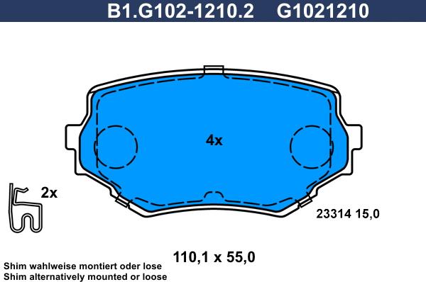 Galfer B1.G102-1210.2 - Kit de plaquettes de frein, frein à disque cwaw.fr