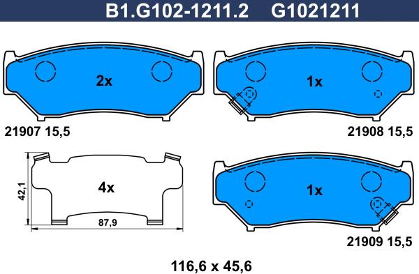 Galfer B1.G102-1211.2 - Kit de plaquettes de frein, frein à disque cwaw.fr