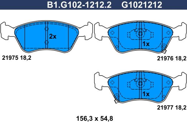 Galfer B1.G102-1212.2 - Kit de plaquettes de frein, frein à disque cwaw.fr