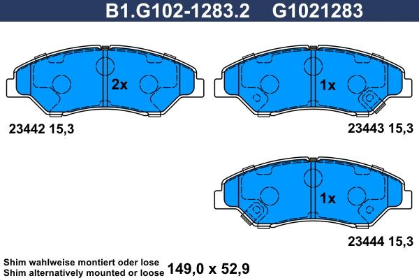 Galfer B1.G102-1283.2 - Kit de plaquettes de frein, frein à disque cwaw.fr