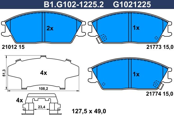 Galfer B1.G102-1225.2 - Kit de plaquettes de frein, frein à disque cwaw.fr