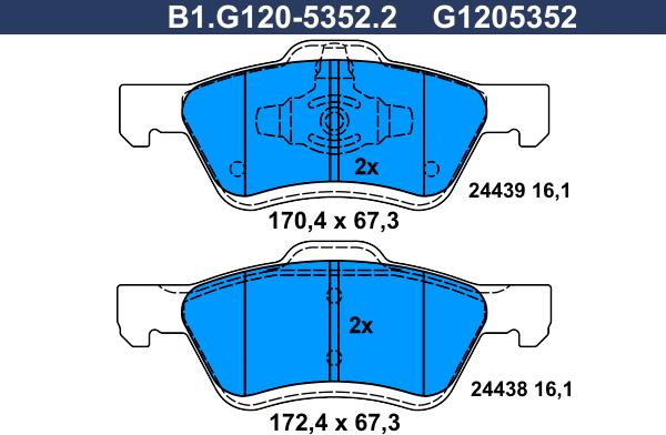 Galfer B1.G120-5352.2 - Kit de plaquettes de frein, frein à disque cwaw.fr