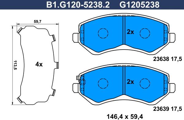 Galfer B1.G120-5238.2 - Kit de plaquettes de frein, frein à disque cwaw.fr