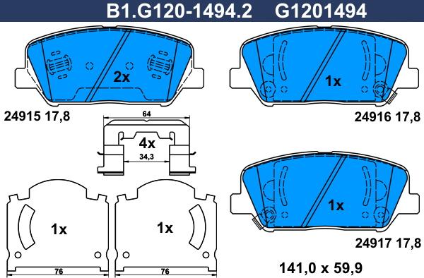 Galfer B1.G120-1494.2 - Kit de plaquettes de frein, frein à disque cwaw.fr