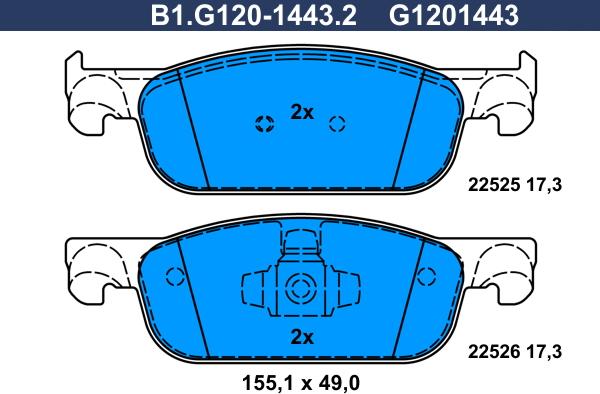 Galfer B1.G120-1443.2 - Kit de plaquettes de frein, frein à disque cwaw.fr