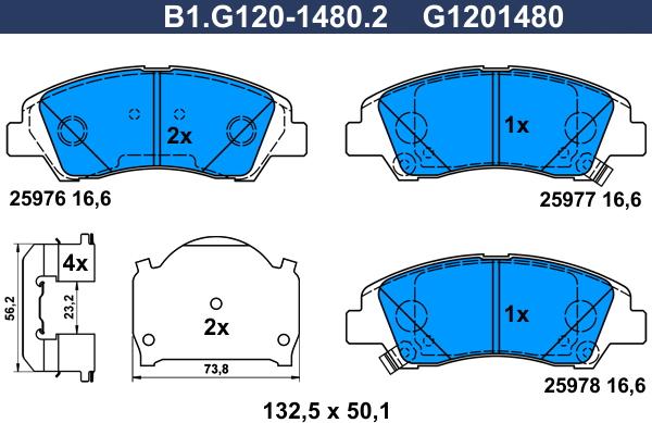 Galfer B1.G120-1480.2 - Kit de plaquettes de frein, frein à disque cwaw.fr