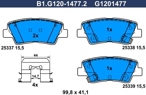 Galfer B1.G120-1477.2 - Kit de plaquettes de frein, frein à disque cwaw.fr