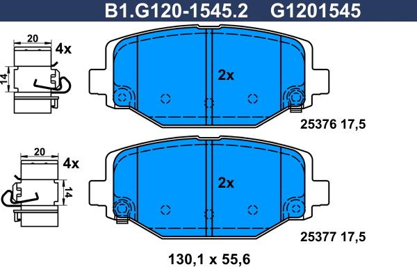 Galfer B1.G120-1545.2 - Kit de plaquettes de frein, frein à disque cwaw.fr