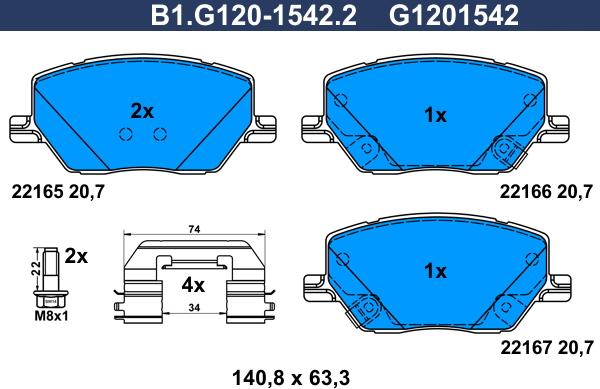 Galfer B1.G120-1542.2 - Kit de plaquettes de frein, frein à disque cwaw.fr