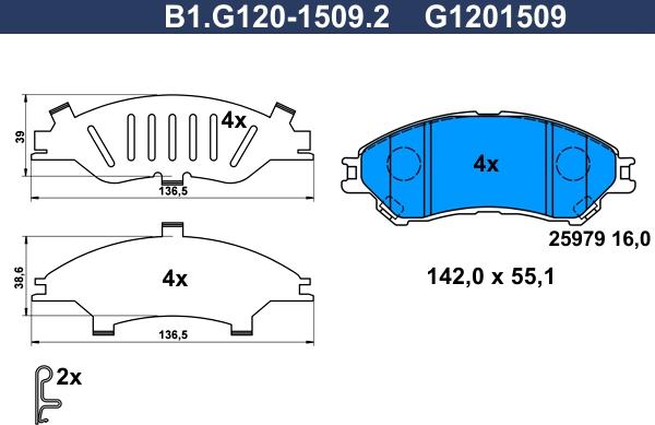 Galfer B1.G120-1509.2 - Kit de plaquettes de frein, frein à disque cwaw.fr