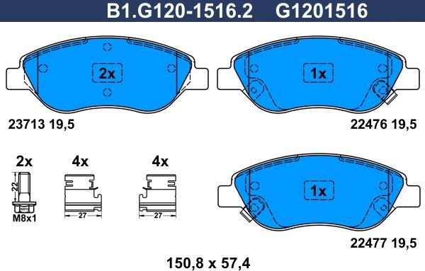 Galfer B1.G120-1516.2 - Kit de plaquettes de frein, frein à disque cwaw.fr