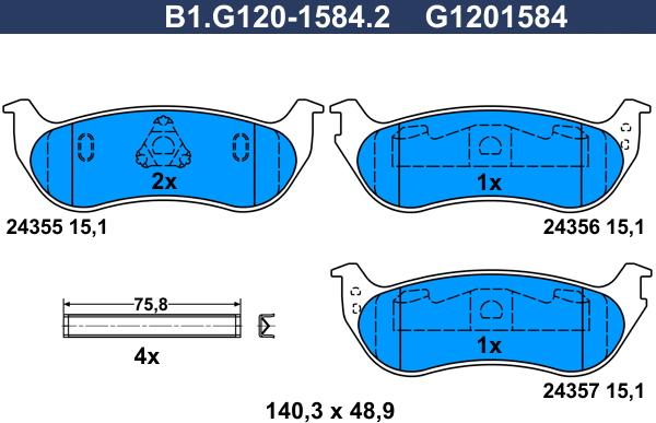 Galfer B1.G120-1584.2 - Kit de plaquettes de frein, frein à disque cwaw.fr