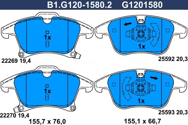 Galfer B1.G120-1580.2 - Kit de plaquettes de frein, frein à disque cwaw.fr