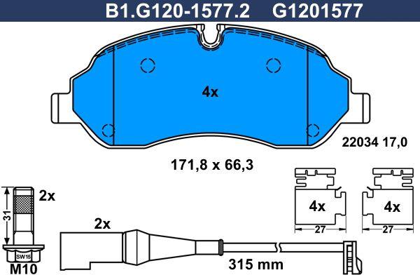 Galfer B1.G120-1577.2 - Kit de plaquettes de frein, frein à disque cwaw.fr